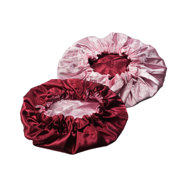 Silk Bonnet Shower Cap Burgundy / Maroon& Pink