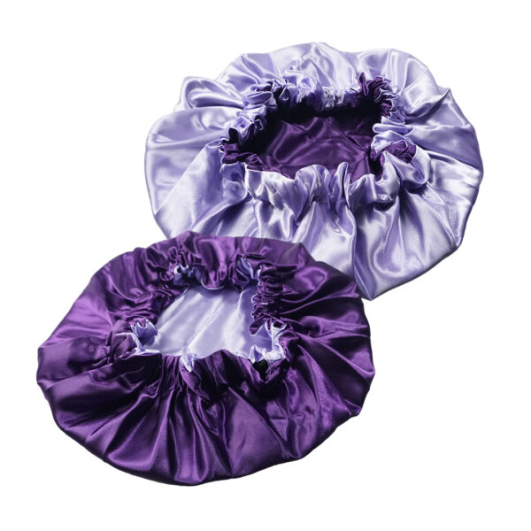 Purple satin bonnet for curly hair