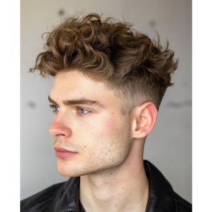 Textured Quiff Curly Hair Man with Diamond Face Shape